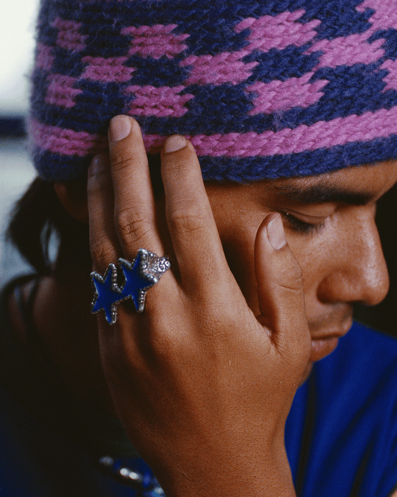 Blue Melted Stars Knuckle Ring